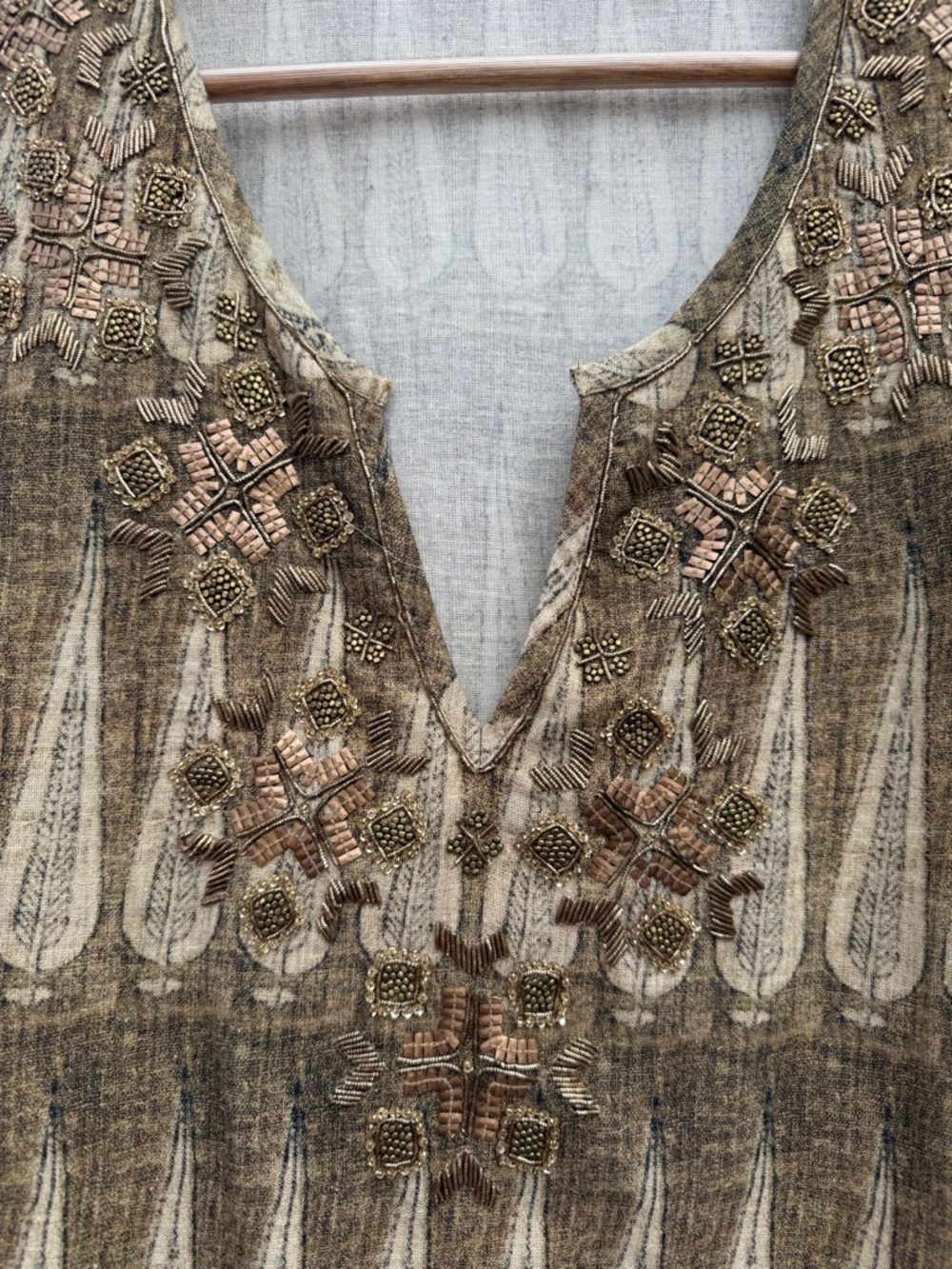 Soft Surroundings Bohemian Cotton Linen Blend Tunic with Beaded Yoke - Picture 3 of 8